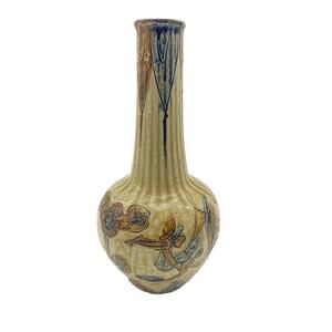 Vtg OMC Japan Otagiri Vase 11.25" Carved Mingei Glazed Stoneware Folk Art Bird